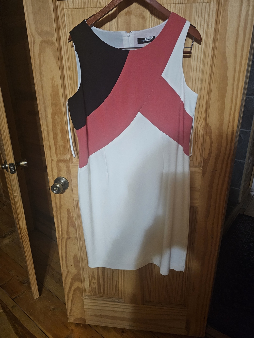 Nine West White Sheath Dress with Pink and Black Colorblock Panels